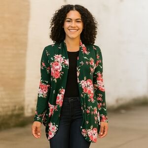 Eco Wish Women’s Floral Open-Front Cardigan – Size XXL